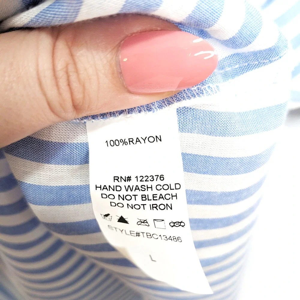 Mustard Seed Womens Large Blouse Button Front Ruffle Striped Blue White - Picture 6 of 6
